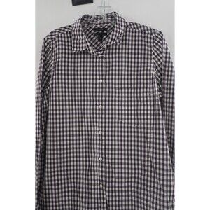 J.Crew "Boy" Fit Button-Down Preppy Shirt in Black & White Crinkle Gingham Sz 12
